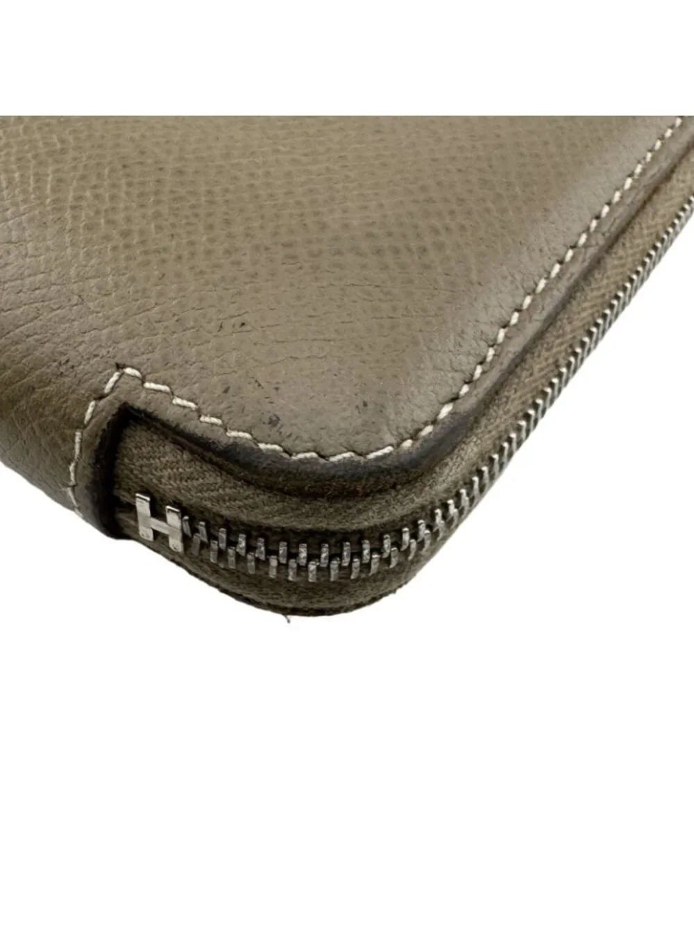 Hermes Azap Compact Silk'in Veau Epsom Etoupe Brown Coin Purse Wallet Silver